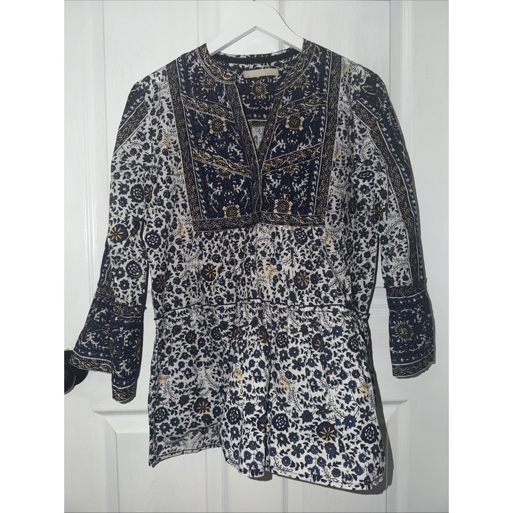 LOLA Australia Boho Print 3/4 Length Sleeve Blouse S India‎ Multi Color Cotton